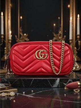 Gucci Red GG Marmont Chevron Leather Crossbody Bag